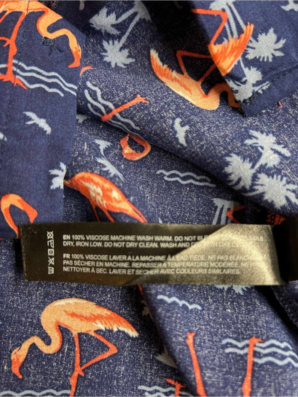 Denim & Flower Navy Button-Down Shirt with Orange Flamingo Print - Picture 4 of 8